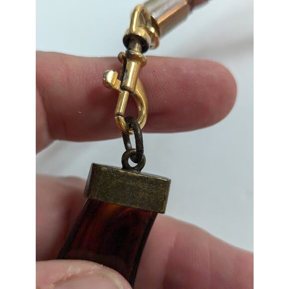 Funky Vintage Fashion Necklace Statement Faux Tortoise Shell Braided lobster - Picture 2 of 6